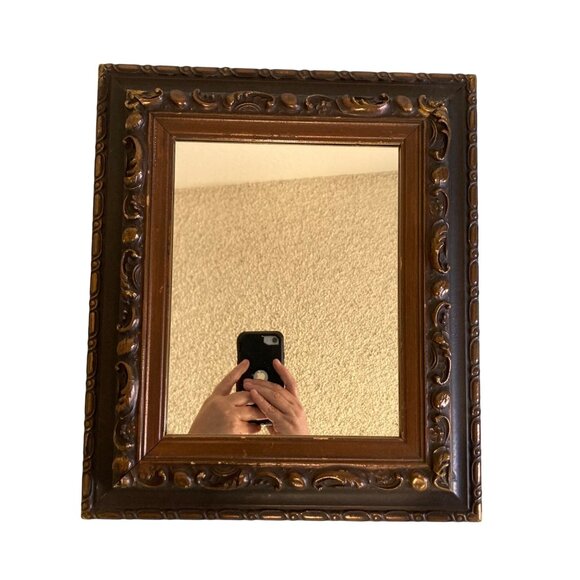 Vintage Turner Wall Accessory Ornate Wood Mirror Mirror With Bronze Accents - Picture 1 of 5